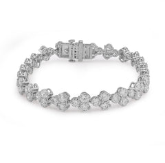14k White Gold Three Leaf Clover 13CTW Solitaire Diamond 13CTW Bracelet 7" Womens 14.3gm