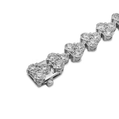 14k White Gold Three Leaf Clover 13CTW Solitaire Diamond Bracelet 7" Womens 14.3g