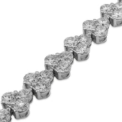 14k White Gold Three Leaf Clover 13CTW Solitaire Diamond Bracelet 7" Womens 14.3g