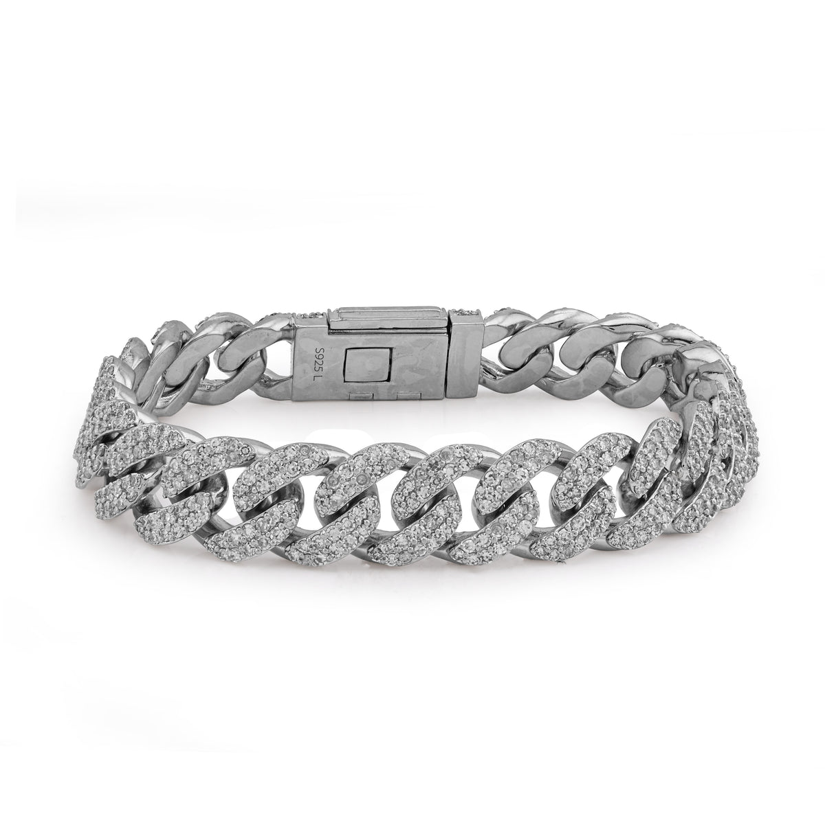 12MM 925 Silver All White Cuban Link 9.25CTW Lab Diamond 8" Mens ICED  Bracelet 56.8g