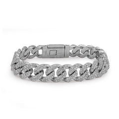 12MM 925 Silver All White Cuban Link 9.25CTW Lab Diamond 8" Mens ICED  Bracelet 56.8g
