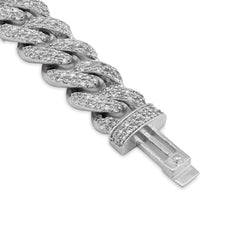 12MM 925 Silver All White Cuban Link 9.25CTW Lab Diamond 8" Mens ICED  Bracelet 56.8g