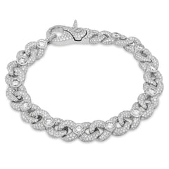 925 All White Infinity Link Round Solitaire 14.25CTW Lab Diamond 10MM Mens 8" Bracelet 41.6gm