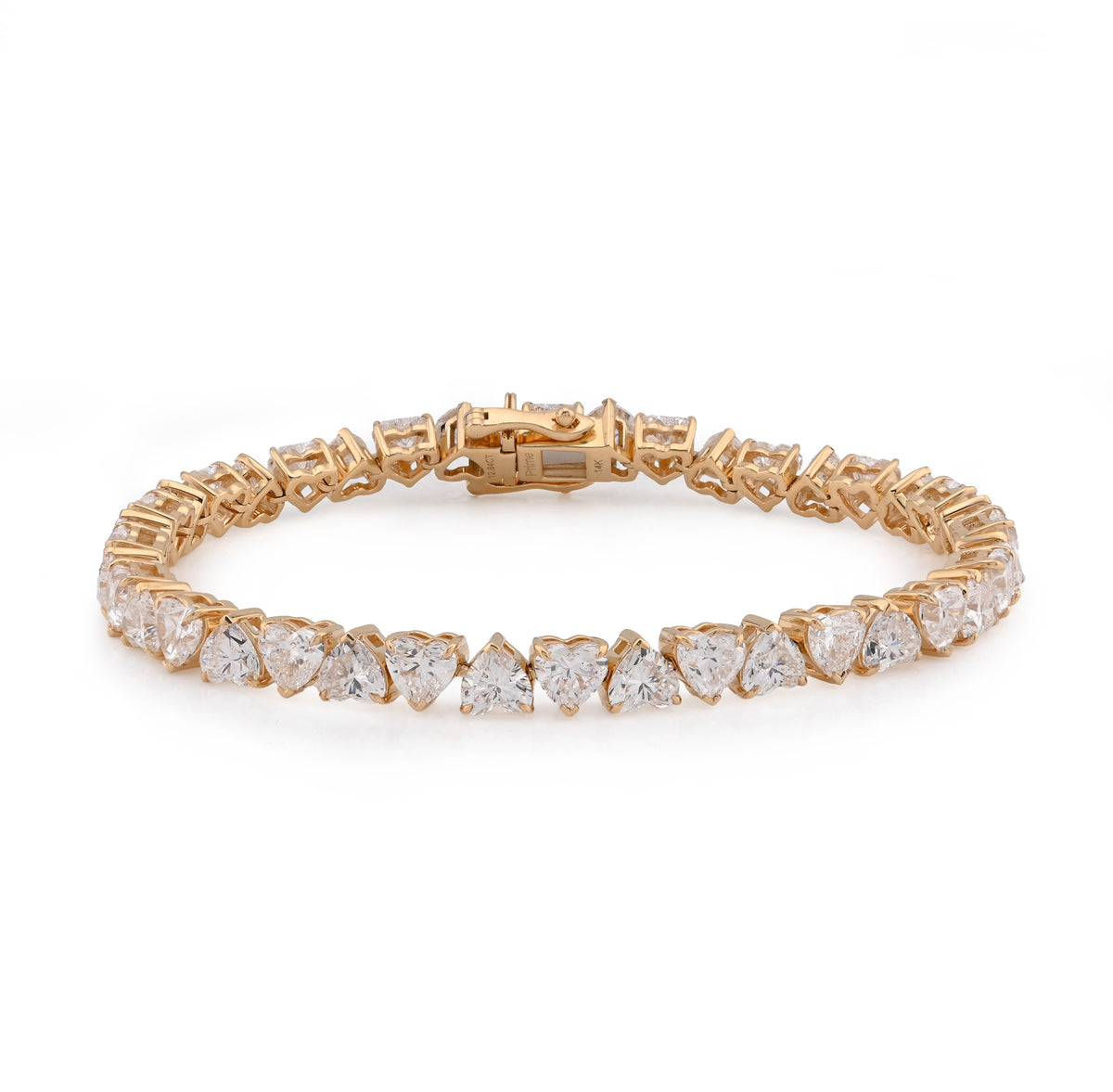 4.5MM 14k Yellow 30 Pointer Solitaire Gold Heart Link 12.84CTW Lab Diamond 7" Women Bracelet 15.8gm