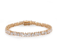 14k Yellow Gold 30 Pointer Solitaire Heart Link 12.84CTW Lab Diamond 7" Womens Bracelet 15.8g