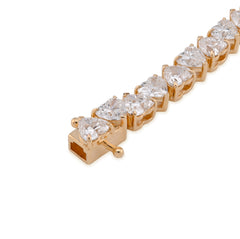 14k Yellow Gold 30 Pointer Solitaire Heart Link 12.84CTW Lab Diamond 7" Womens Bracelet 15.8g