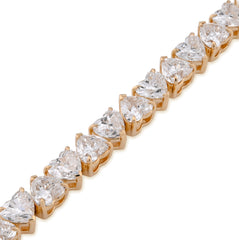 14k Yellow Gold 30 Pointer Solitaire Heart Link 12.84CTW Lab Diamond 7" Womens Bracelet 15.8g