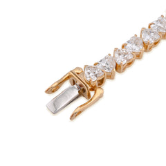 14k Yellow Gold 30 Pointer Solitaire Heart Link 12.84CTW Lab Diamond 7" Womens Bracelet 15.8g