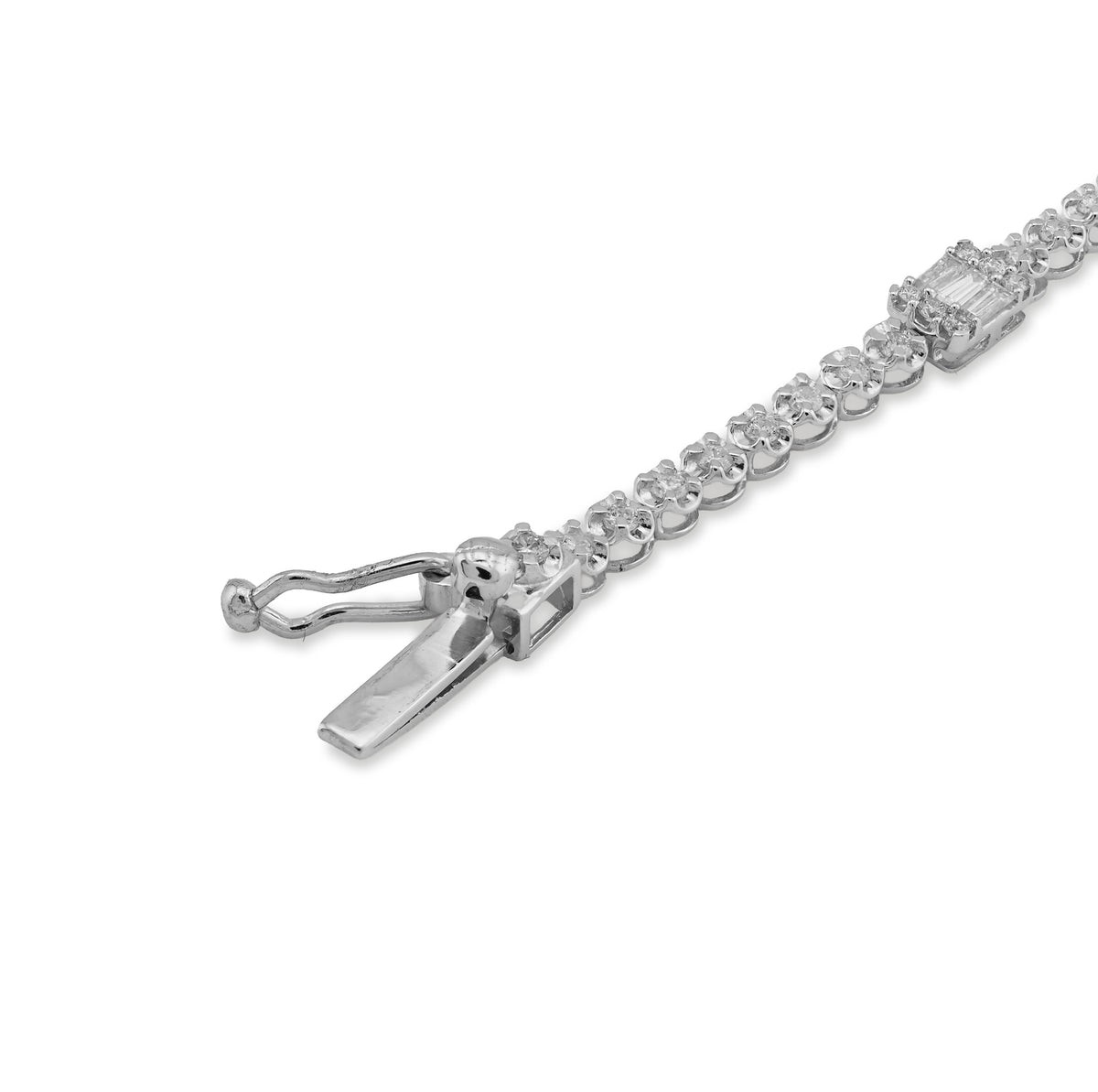 3.3MM 10k White Gold 1.10CTW Natural Diamond Round/Baguette 7" Men Women Bracelet 3gm