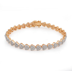 5.5MM 10k Yellow Gold 1.80CTW Heart Link 7" Natural Diamond Womens Bracelet 8.6gm