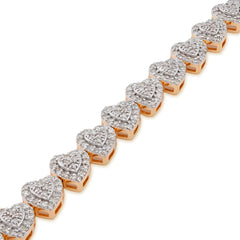 10k Yellow Gold 1.80CTW Natural Diamond Heart Link 7" Womens Bracelet 8.6gms