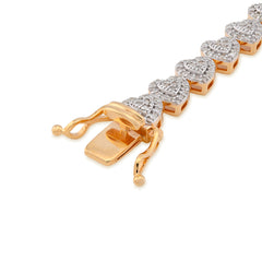 10k Yellow Gold 1.80CTW Natural Diamond Heart Link 7" Womens Bracelet 8.6gms