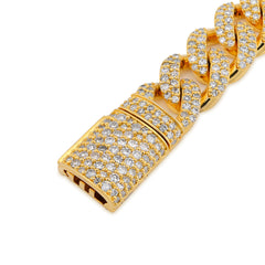 12MM 925 Yellow Cuban Link 9.25CTW Lab Diamond 8" Mens Bracelet 57gms