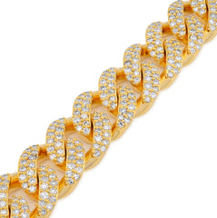 12MM 925 Yellow Cuban Link 9.25CTW Lab Diamond 8" Mens Bracelet 57gms