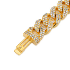 12MM 925 Yellow Cuban Link 9.25CTW Lab Diamond 8" Mens Bracelet 57gms