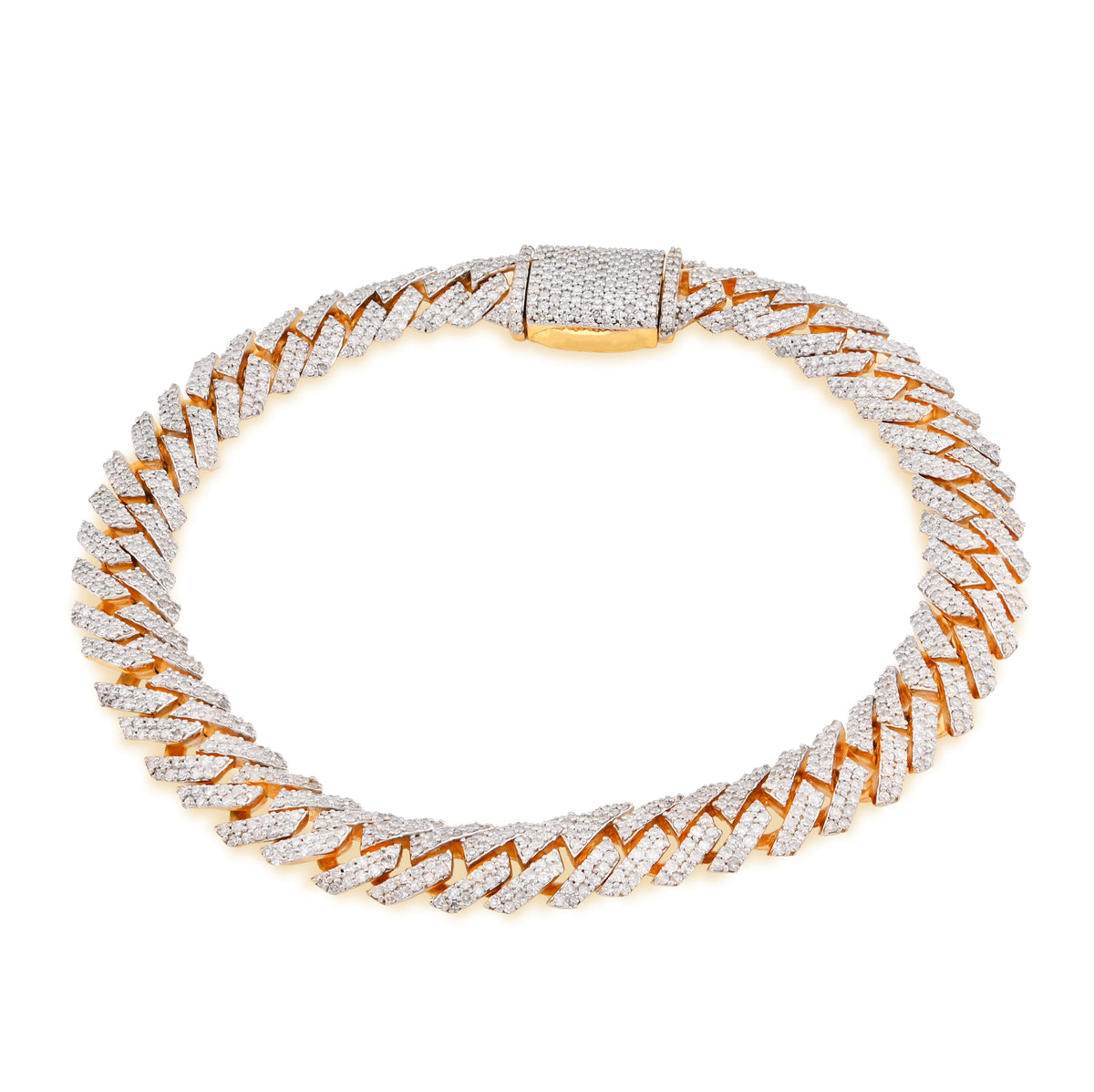 925 Yellow 3.7CTW Snake Cuban Link 8.5MM Natural Diamond Mens 8" Bracelet 22.1gm
