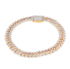 925 Yellow 3.7CTW Snake Cuban Link 8.5MM Natural Diamond Mens 8" Bracelet 22.1gm