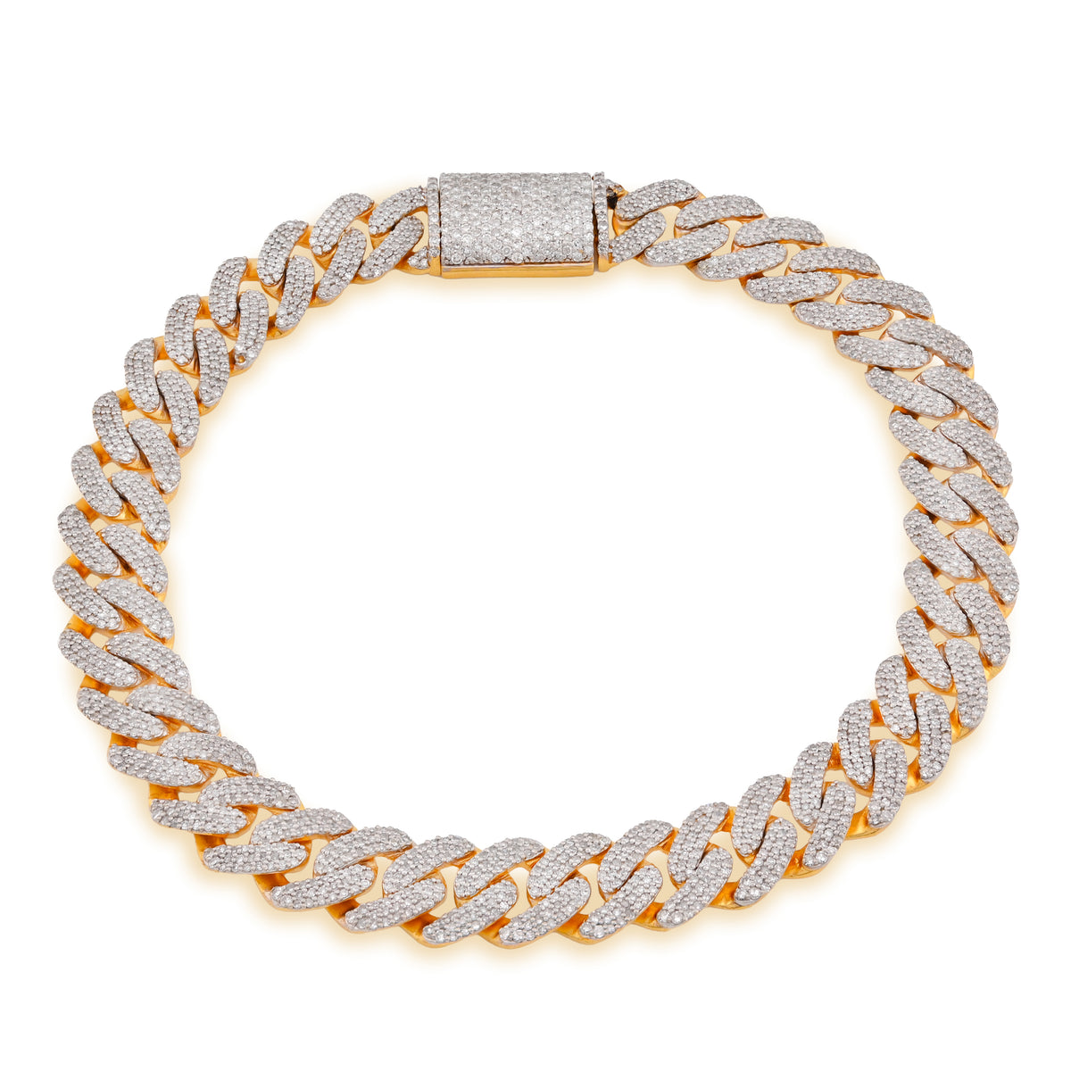 925 Yellow 3.52CTW Natural Diamond Curb Cuban Link 8.5MM Mens 8" Bracelet 20gm