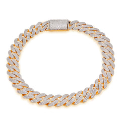 925 Yellow 3.52CTW Natural Diamond Curb Cuban Link 8.5MM Mens 8" Bracelet 20gm