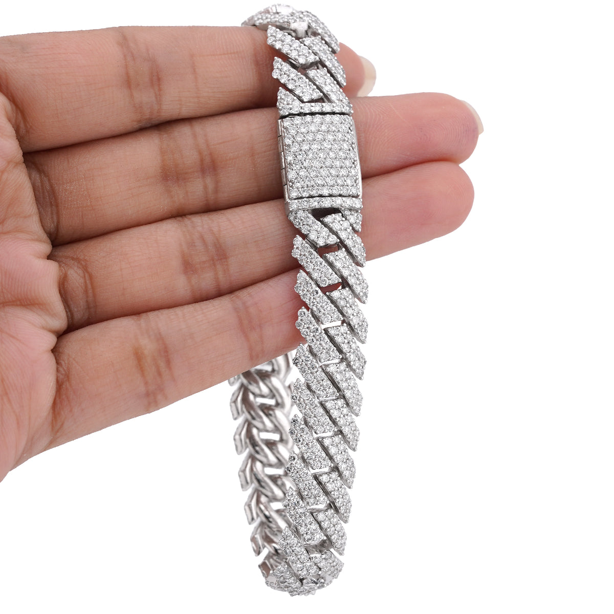 925 Sterling Silver 18.45CTW Snake Cuban 12MM Lab Diamond 8" Mens Bracelet 47.4gm