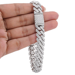 925 Sterling Silver 18.45CTW Snake Cuban 12MM Lab Diamond 8" Mens Bracelet 47.4gm