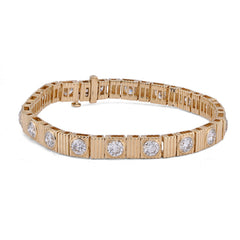6.5MM 14k Yellow Gold Fluted Gold Solitare Lab Diamond 7CTW Tennis Bracelet 15.7gm