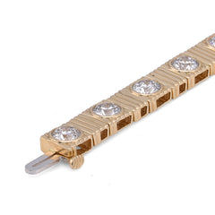 6.5MM 14k Yellow Gold Fluted Gold Solitare Lab Diamond 7CTW Tennis Bracelet 15.7gm