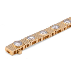 6.5MM 14k Yellow Gold Fluted Gold Solitare Lab Diamond 7CTW Tennis Bracelet 15.7gm