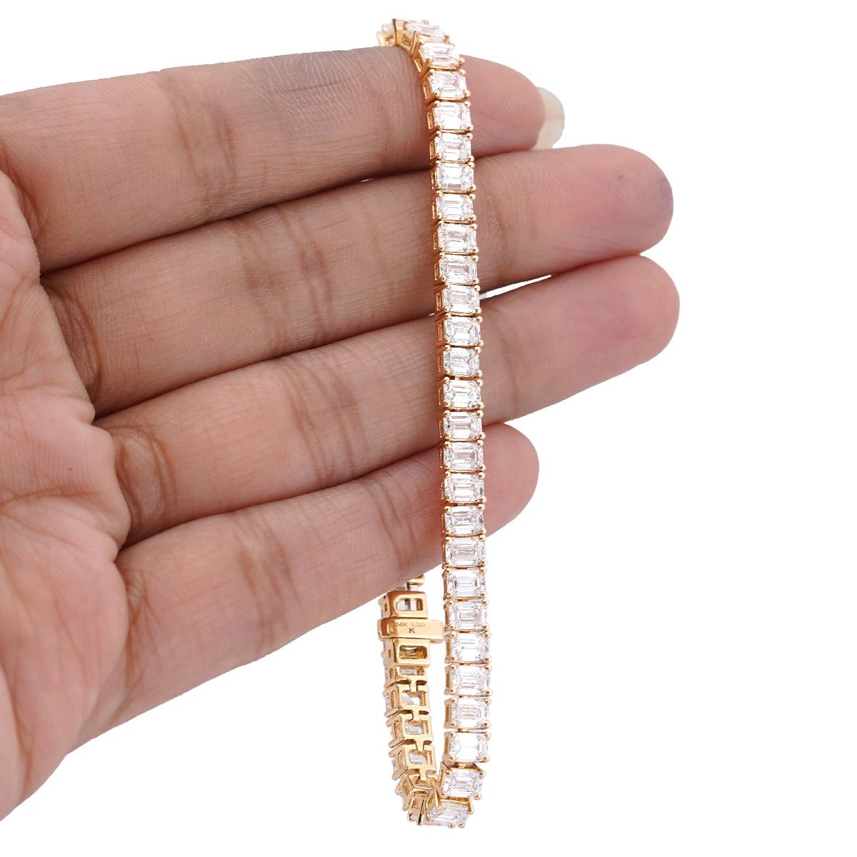 4.6MM 14k Yellow Gold 12.5CTW Emerald Solitaire 7" Lab Diamond Tennis Bracelet 12.6gm