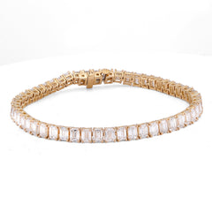 4.6MM 14k Yellow Gold 12.5CTW Emerald Solitaire 7" Lab Diamond Tennis Bracelet 12.6gm