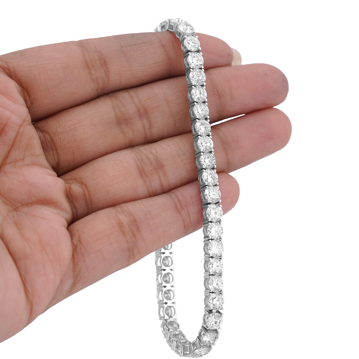 4.5MM 10k White Gold 15.29CTW 35 Pointer Round Lab Diamond Womens Tennis 8" Bracelet 17.6gm
