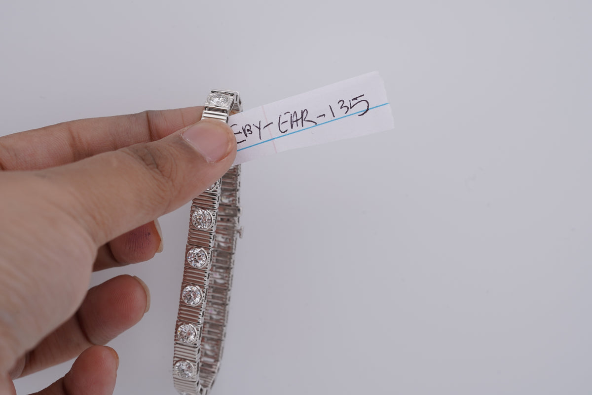 6.5MM 14k White Gold Fluted Gold Solitare Lab Diamond 7CTW Men Women 7" Tennis Bracelet 15.4gm
