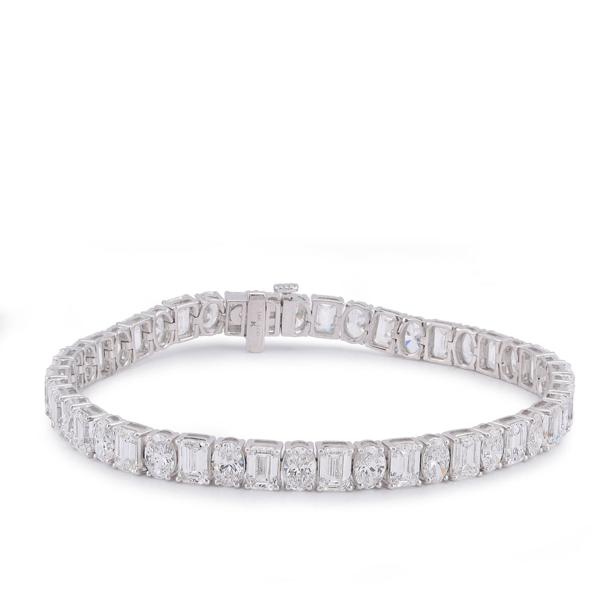 5.1MM 14k White Gold Emerald/Oval Solitaire Link 15CTW Men Women Lab Diamond Tennis Bracelet 7" 11.5gm