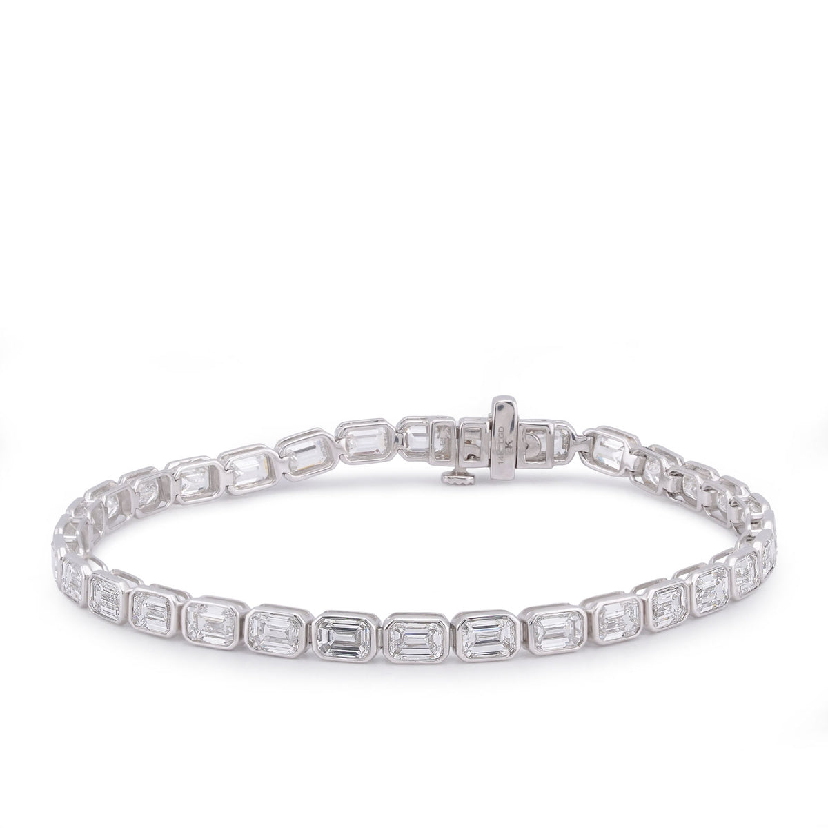 3.8MM 14k White Gold 10CTW Emeralad Solitaire Horizontal Link Lab Diamond Tennis Bracelet 7" 8gm