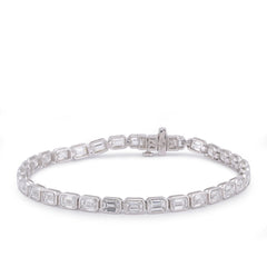 3.8MM 14k White Gold 10CTW Emeralad Solitaire Horizontal Link Lab Diamond Tennis Bracelet 7" 8gm