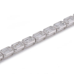 3.8MM 14k White Gold 10CTW Emeralad Solitaire Horizontal Link Lab Diamond Tennis Bracelet 7" 8gm