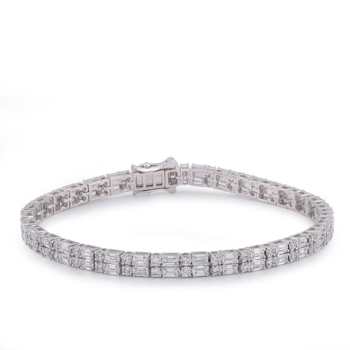 4.4MM 14k White Gold 13.75CTW Emerald/Round Row Lab Diamond Tennis Bracelet 7" 12.2gm