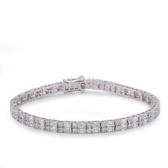 4.4MM 14k White Gold 13.75CTW Emerald/Round Row Lab Diamond Tennis Bracelet 7" 12.2gm