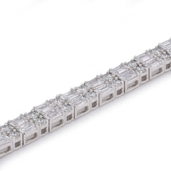 4.4MM 14k White Gold 13.75CTW Emerald/Round Row Lab Diamond Tennis Bracelet 7" 12.2gm