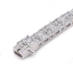 4.4MM 14k White Gold 13.75CTW Emerald/Round Row Lab Diamond Tennis Bracelet 7" 12.2gm