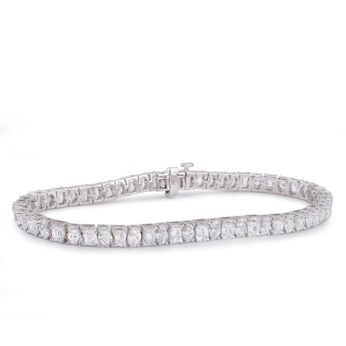 4.4MM 14k White Gold Emerald/Oval Solitaire Link 10CTW Lab Diamond Tennis Bracelet 7" 10.1gm