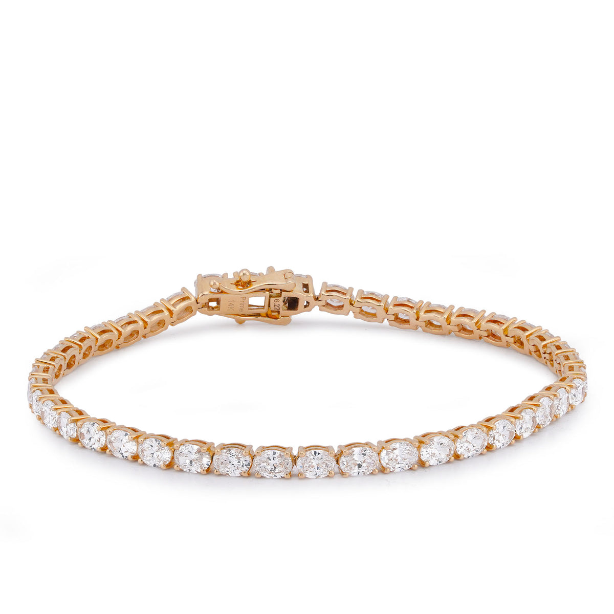 3MM 14k Yellow Gold 6.22CTW Oval Solitaire Tennis Men Women Lab Diamond 7" Bracelet 8.3gm