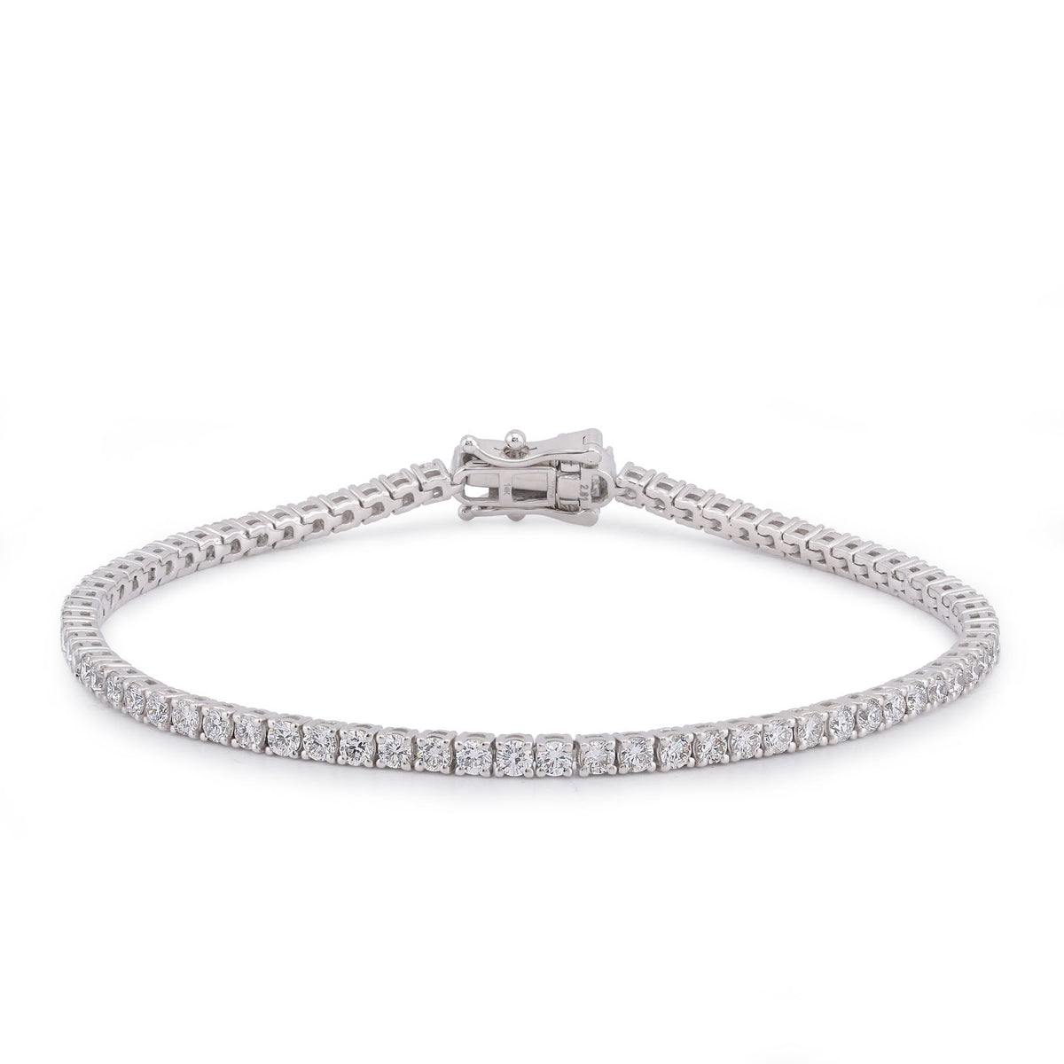 2.2MM 14k White Gold 2.81CTW Lab Diamond 4 Pointer Tennis Bracelet 7" 7.8gm