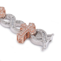 15.4MM 10k White/Rose Gold Cross Infinity Link 4.05CTW Natural Round/Baguette Diamond Mens Bracelet 34gm