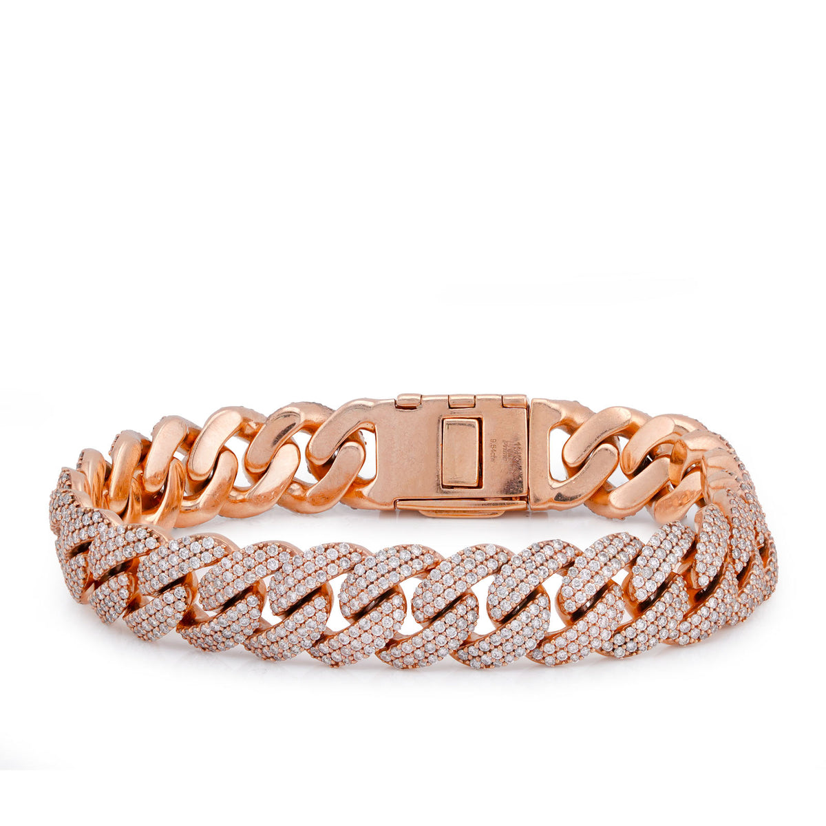 10k Rose Gold 12MM 9.64CTW Natural Diamond Cuban Link 8" Mens Bracelet 65.8gm
