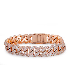 10k Rose Gold 12MM 9.64CTW Natural Diamond Cuban Link 8" Mens Bracelet 65.8gm