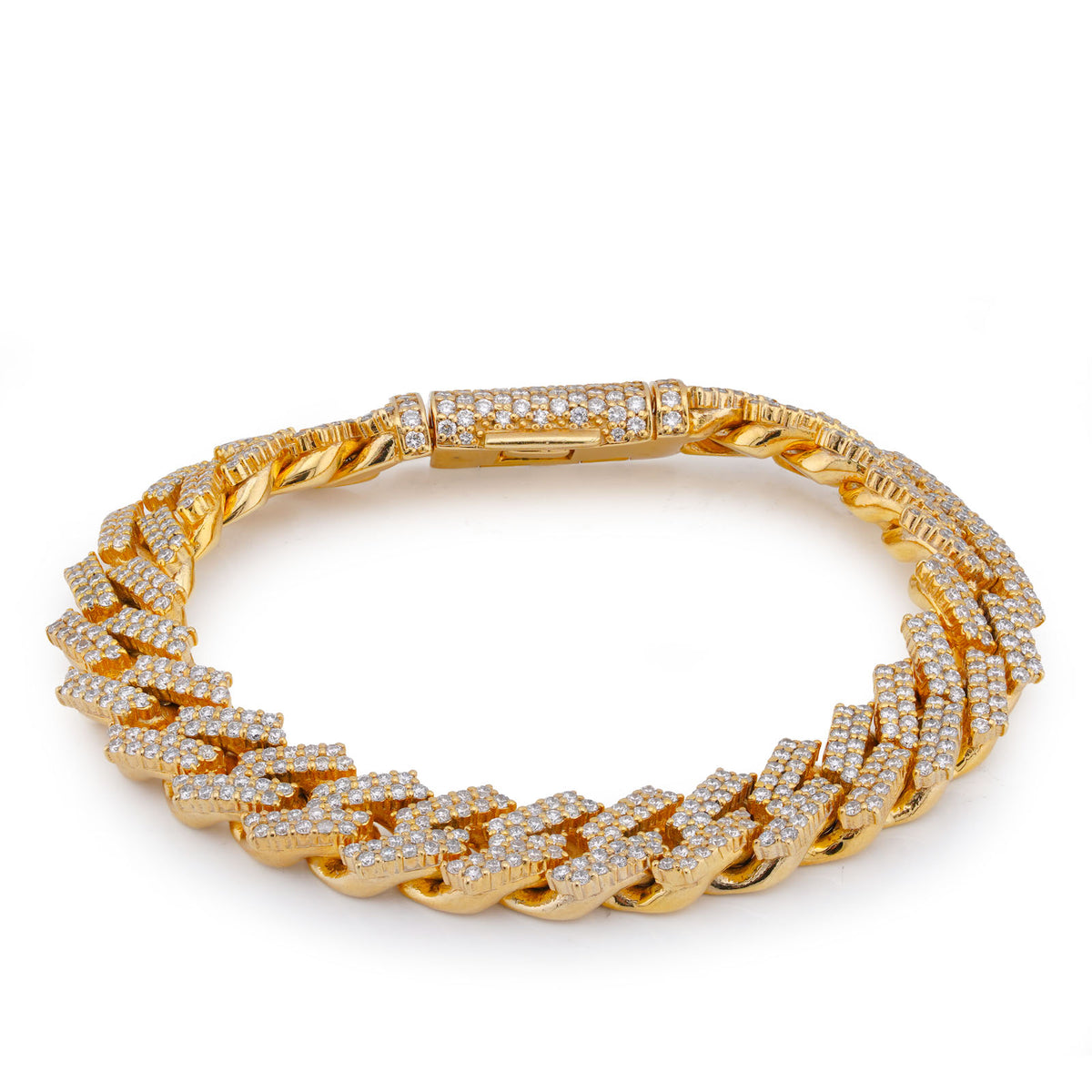10k Yellow Gold 9.25CTW Natural Diamond 12MM Snake Cuban Link 8" Mens Bracelet 73gm