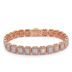 10k Rose Gold 7.57CTW Natural Hexagon Link Baguette/Round Diamond 8.5MM Mens Bracelet 8" 21.3gm