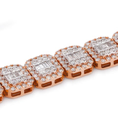 10k Rose Gold 7.57CTW Natural Hexagon Link Baguette/Round Diamond 8.5MM Mens Bracelet 8" 21.3gm