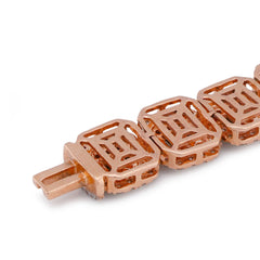 10k Rose Gold 7.57CTW Natural Hexagon Link Baguette/Round Diamond 8.5MM Mens Bracelet 8" 21.3gm
